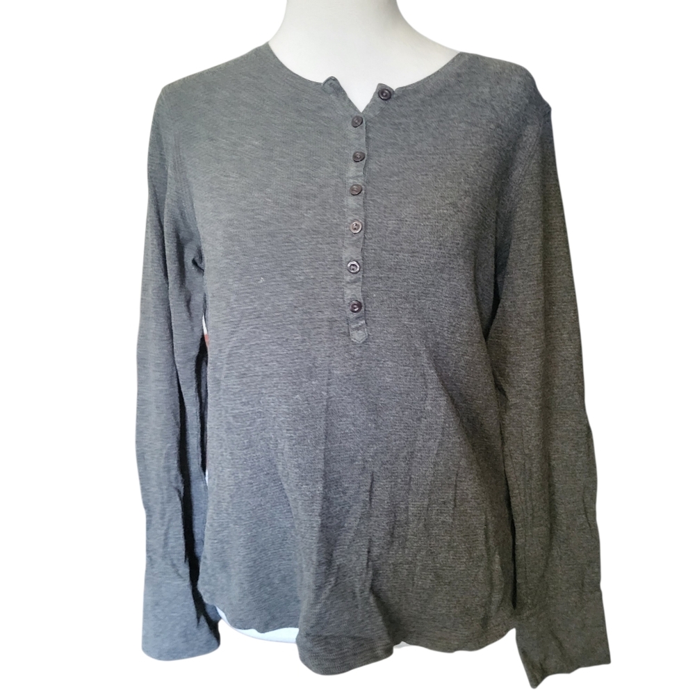 LL Bean Long Sleeve Henley Top Gray sz M
